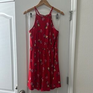 French Grey Floral Red Dress